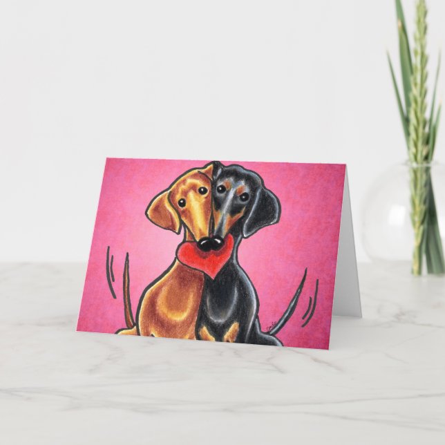 Dachshunds in Love Off-Leash Art™ Custom Holiday Card (Front)