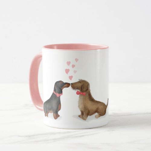 Dachshunds in love personalized mug two boys