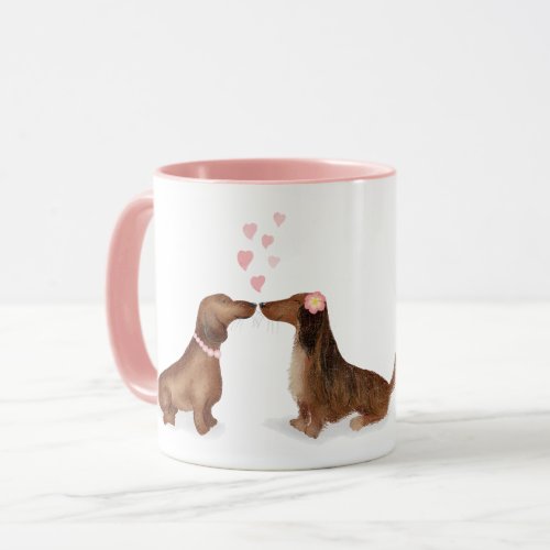Dachshunds in love personalized mug two girls