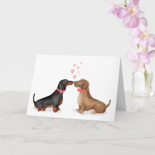 Dachshunds in love Valentines card two boys