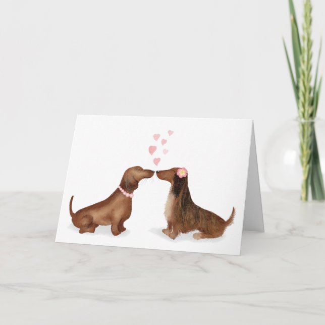 Dachshunds in love Valentine's card (two girls) (Front)