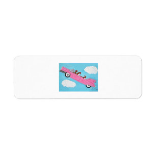 Dachshunds in Pink Convertible in the sky Label