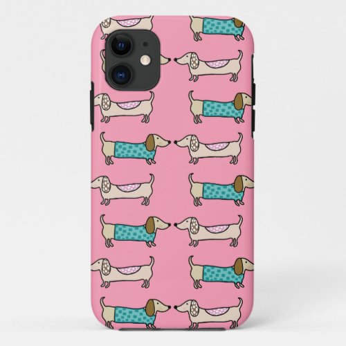 Dachshunds in pink love iPhone 11 case
