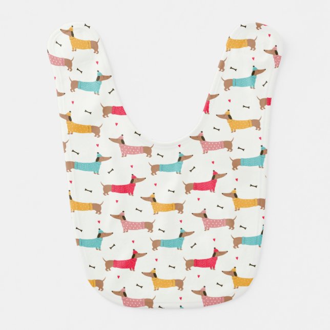 Dachshunds in Sweaters Holiday Pattern Baby Bib (Front)