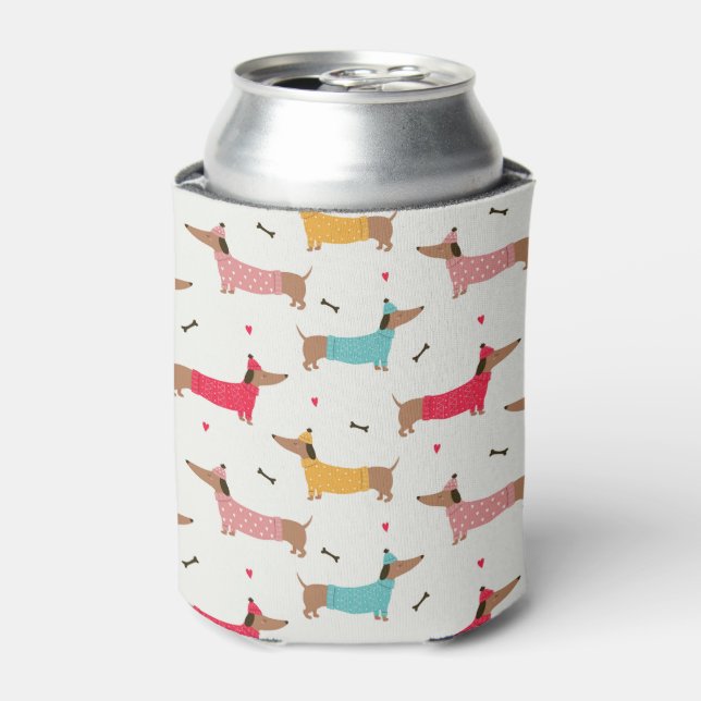 Dachshunds in Sweaters Holiday Pattern Can Cooler (Can Front)