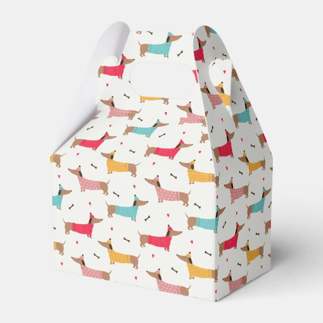 Dachshunds in Sweaters Holiday Pattern Favor Boxes (Front Side)