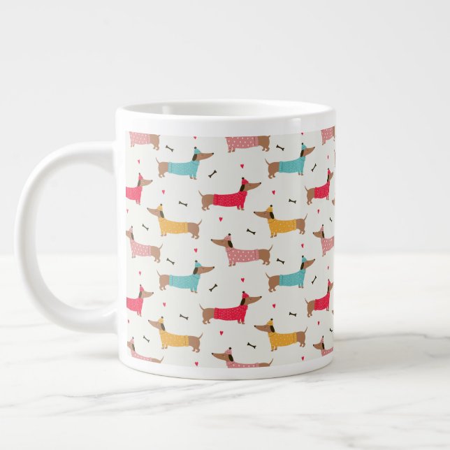 Dachshunds in Sweaters Holiday Pattern Giant Coffee Mug (Left)
