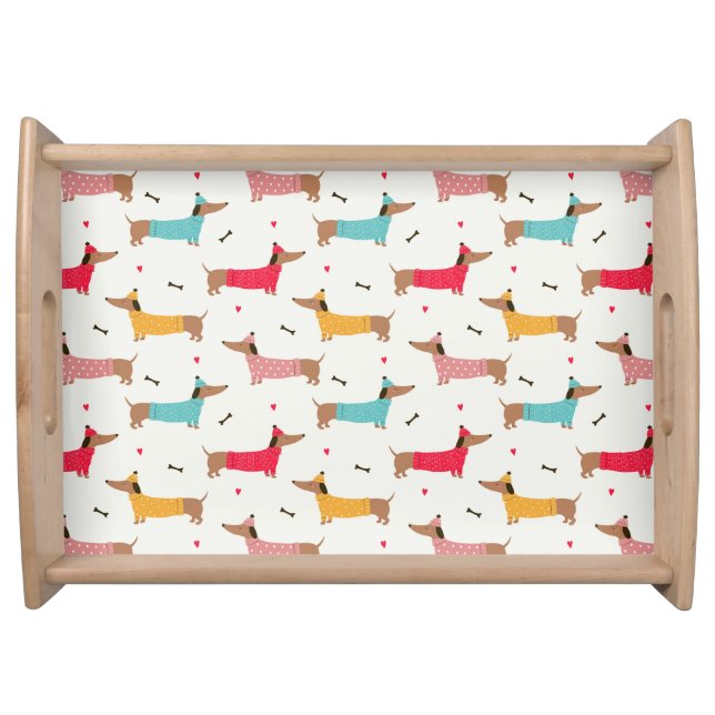 Dachshunds in Sweaters Holiday Pattern Serving Tray (Front)