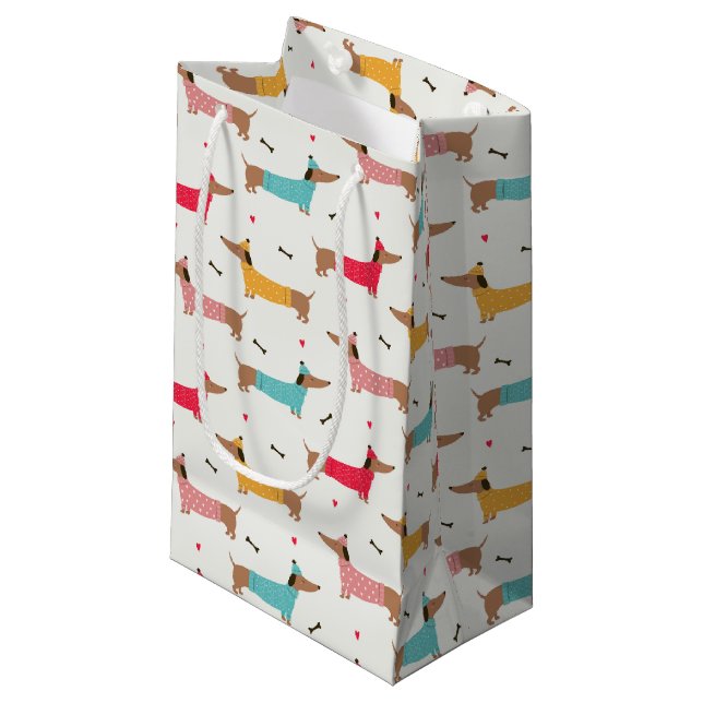 Dachshunds in Sweaters Holiday Pattern Small Gift Bag (Front Angled)