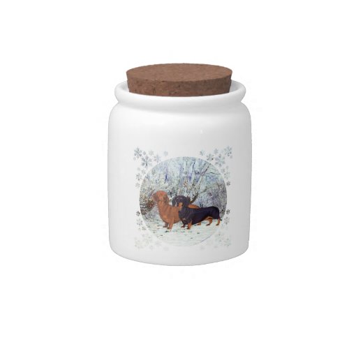 Dachshunds in the Snow Candy Jar