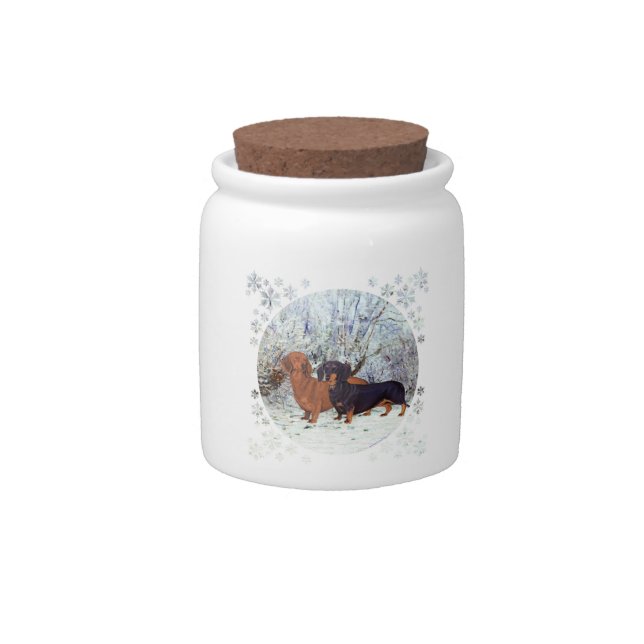 Dachshunds in the Snow Candy Jar (Front)