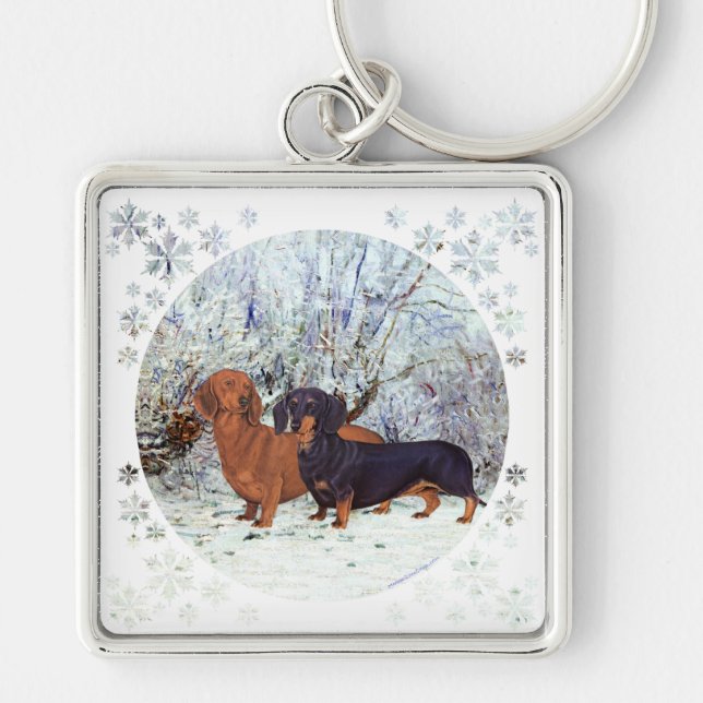 Dachshunds in the Snow Keychain (Front)