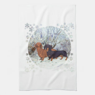 Dachshunds in the Snow Kitchen Towel