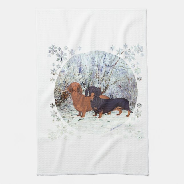 Dachshunds in the Snow Kitchen Towel (Vertical)
