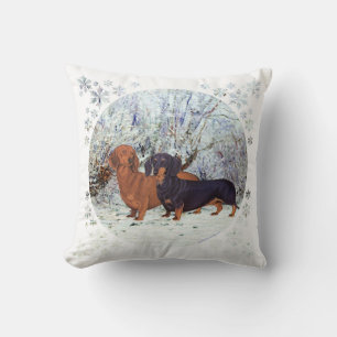 Dachshunds in the Snow Throw Pillow