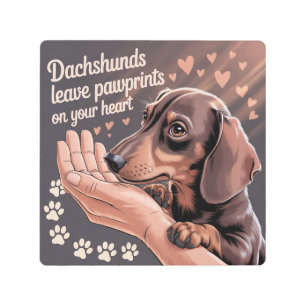 Dachshunds Leave Pawprints On Your Heart Metal Print