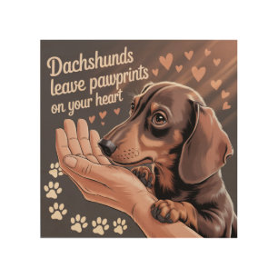 Dachshunds Leave Pawprints On Your Heart Wood Wall Art