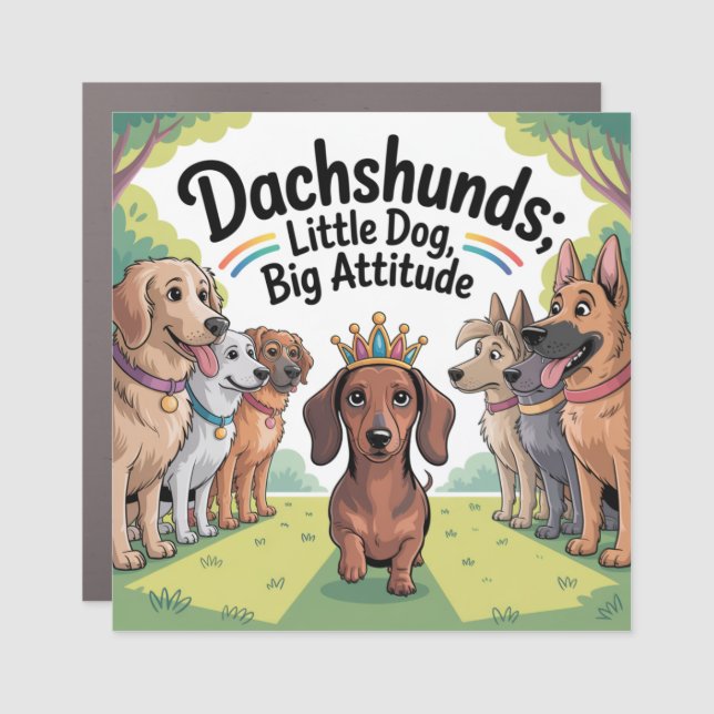 Dachshunds Little Dog, Big Attitude Car Magnet (Front)