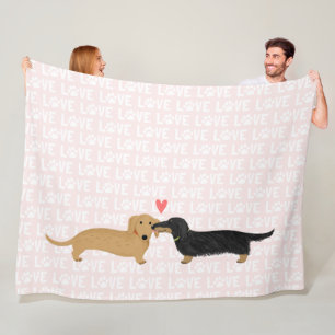 Dachshunds Love Cute Wiener Dogs with Heart Fleece Blanket