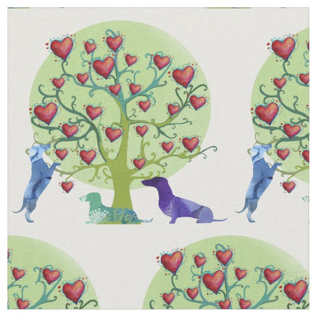 Dachshunds Love Garden  Fabric (Close Up)