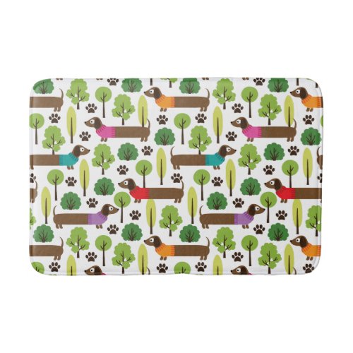 Dachshunds On A Walk In The Park Bath Mat