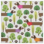 Dachshunds On A Walk In The Park Fabric