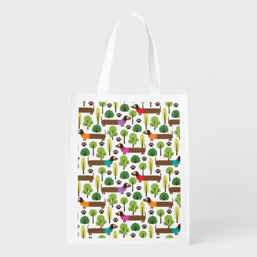 Dachshunds On A Walk In The Park Grocery Bag