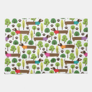 Dachshunds On A Walk In The Park Kitchen Towel