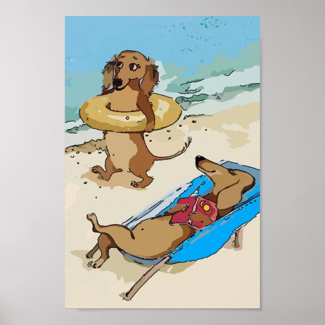 Dachshunds on Beach Poster (Front)
