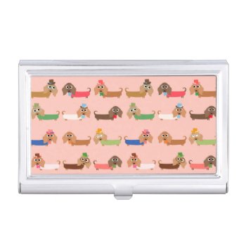 Dachshunds On Pink Case For Business Cards by greatgear at Zazzle
