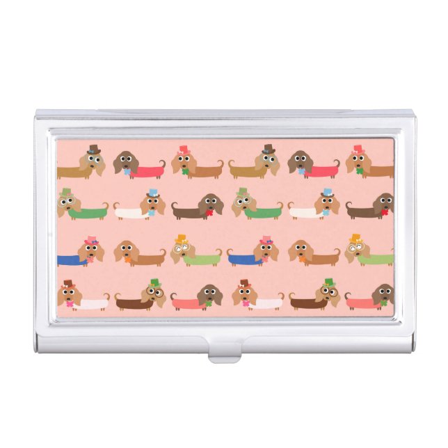 Dachshunds on Pink Case For Business Cards (Front)