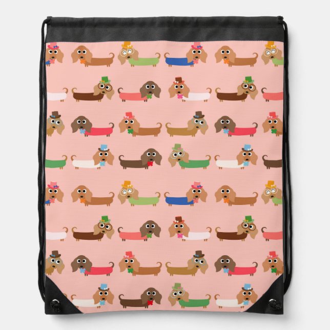 Dachshunds on Pink Drawstring Bag (Front)
