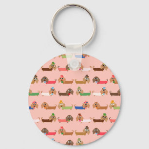 Dachshunds on Pink Keychain