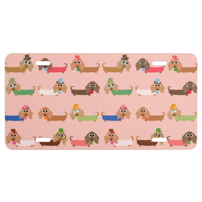 Dachshunds on Pink License Plate (Front)