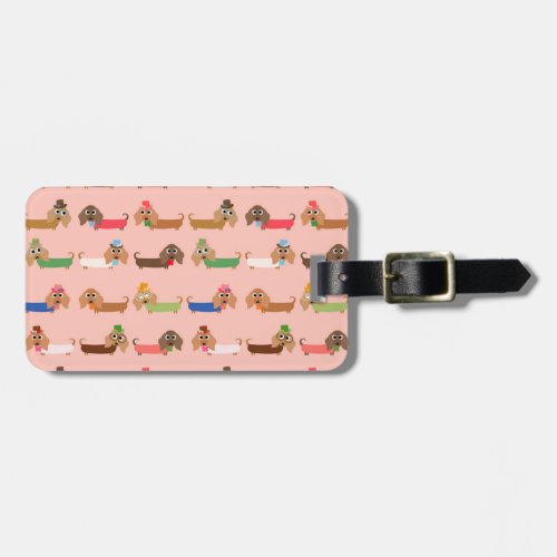 Dachshunds on Pink Luggage Tag