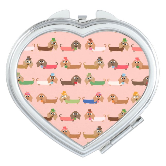 Dachshunds on Pink Makeup Mirror (Front)