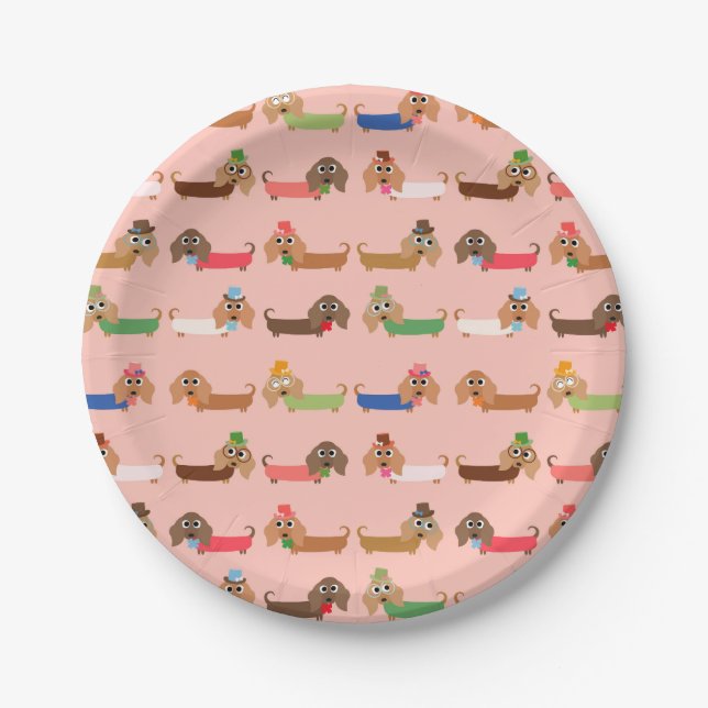 Dachshunds on Pink Paper Plates (Front)