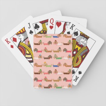 Dachshunds On Pink Playing Cards by greatgear at Zazzle