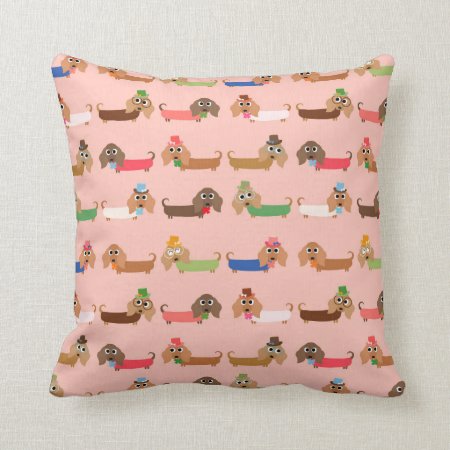 Dachshunds On Pink Polyester Throw Pillow