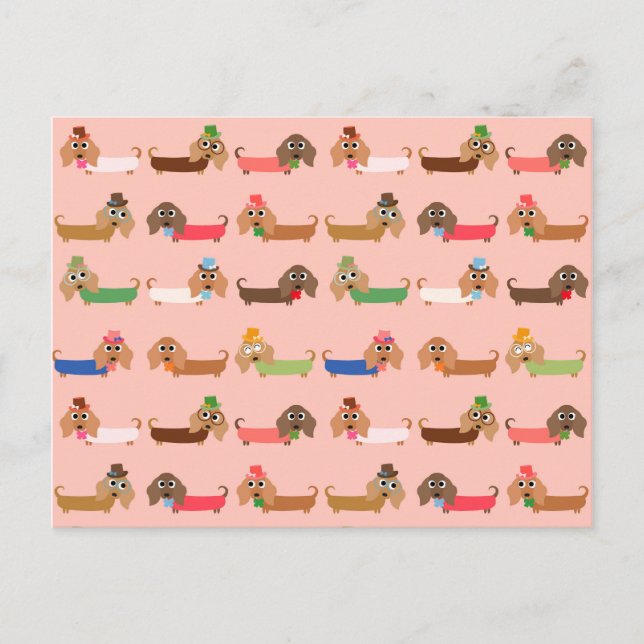 Dachshunds on Pink Postcard (Front)