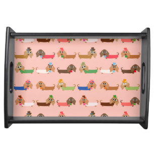 Dachshunds on Pink Serving Tray