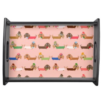 Dachshunds On Pink Serving Tray by greatgear at Zazzle