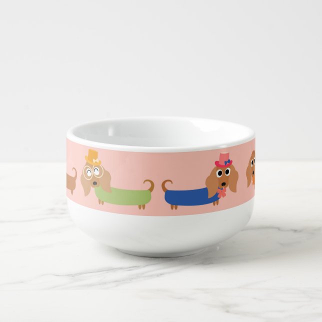 Dachshunds on Pink Soup Mug (Front)