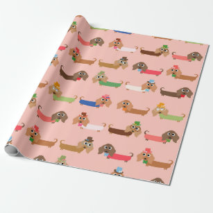 Dachshunds on Pink Wrapping Paper