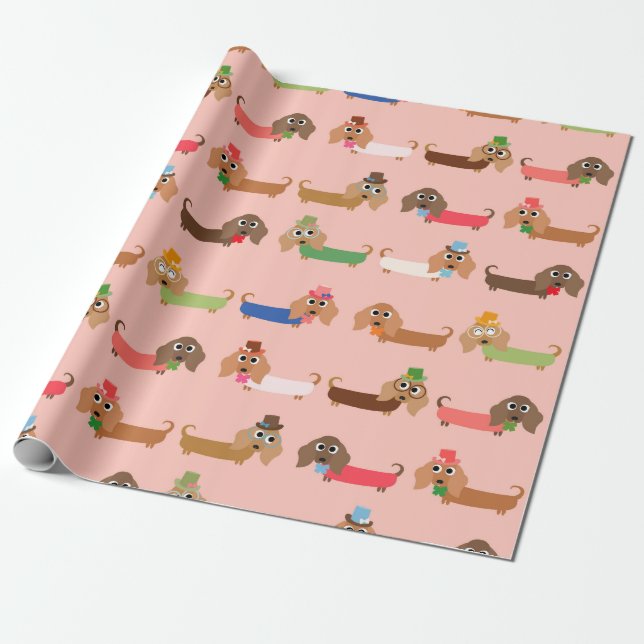Dachshunds on Pink Wrapping Paper (Unrolled)