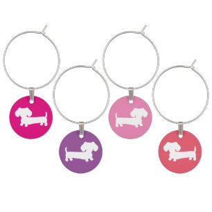 Dachshunds on Pinks and Purple Wine Glass Charms