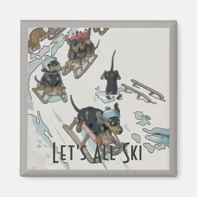 Dachshunds on the Slopes, add text Magnet (Front)