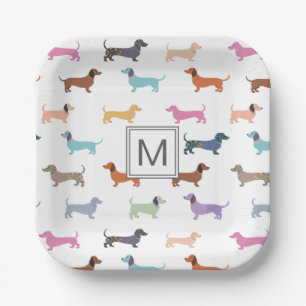 Dachshunds Pattern Colorful Party Monogrammed Paper Plates