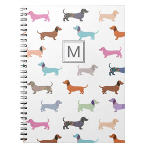 Dachshunds Pattern Stylish Colorful Monogrammed Notebook