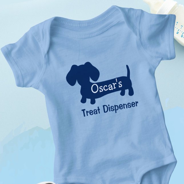 Dachshund's Personalized Treat Dispenser Baby Bodysuit (Funny dachshund baby outfit - personalized treat dispenser)